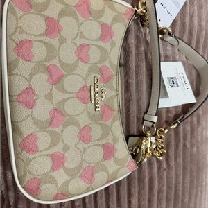 Coach Beige and Pink Heart Shoulder Bag